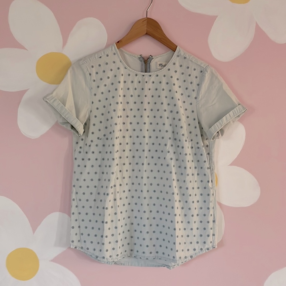 Vintage Madewell Chambray Eyelet Top Soft Light Denim Size S